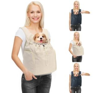 Cat Front Carrier – Pet Carrier Backpack for Cats Dogs, Breathable Adjustable Front-facing Chest Carrier with Shoulder Strap, Outdoor Travel Bag for Small Pets Daily, Beige