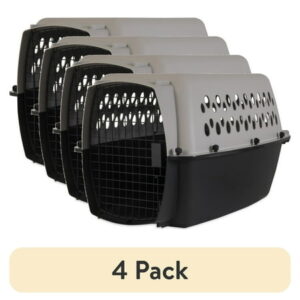 (4 pack) Vibrant Life Pet Portable Kennel for Dogs, Hard-Sided Travel Carrier, Durable, Metal Door, Black & Grey, For Pets 20-30 lbs, 28″ L x 20.5″ W x 21.5″ H