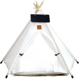 Colourtree White Dog Cat Teepee Tent Bed,Portable Pet Teepee for Small Animals Removable & Washable,Indoor Dog House with Cozy Cushion,Cat Teepee for Indoor Cats,Bunny Tent Outdoor
