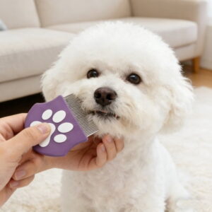 Professional Eye Comb for Pets – Stainless Steel Tear Stain Remover for Cats & Dogs, Gentle Round-Head Grooming Tool – Purple