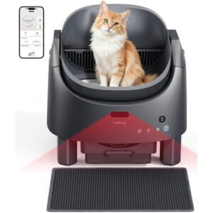 FeelNeedy Self Cleaning Cat Litter Box, Open-Top Smart Automatic Litter Box with App Control, Odor Control, Safety Sensors, Includes Mat and Waste Bags, for Multiple Cats