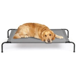 ZephyPaws Mesh Elevated Dog Bed with Durable Metal Frame for Large Dog,Anti-Skid Portable Dog Bed for Outdoor Indoor,Up to 80 lbs,Gray