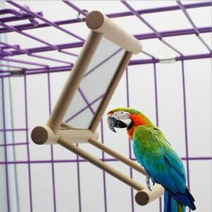 Bird Mirror Bird Swing, Parrot Cage Toys, Swing Hanging Play with Mirror for Macaw Parakeet Cockatoo Lovebirds Canaries, 1Pc(3.7×3.5 x3.5inch)