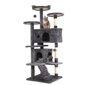 54in Cat Tree With Scching Post, Large Cat Climbing Tower For Indoor Cats, Multi Level Kitty Condo With Plush Perches And Sisal Rope Posts, Sturdy Wood Playhouse For Kittens And Adult Cats, Grey