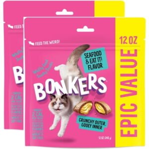Bonkers Crunchy and Soft Cat Treats Seafood & Eat It! Flavor 12oz Epic! 2 Pack