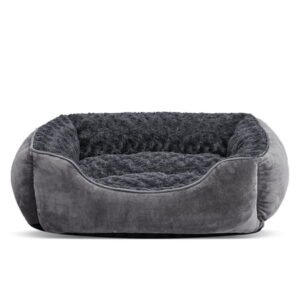 Small Dog Beds Washable, Soft Puppy Bed, Cat Beds for Indoor Cats, Rectangle Pet Beds with Anti Slip Bottom, Gray, 20″×19″×6″