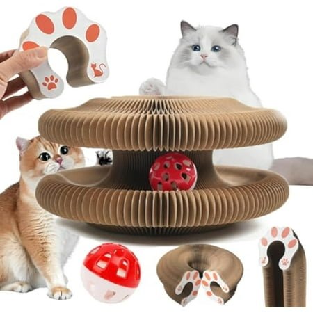 Kitty Cat Kurlz Toy, Marlene Kitty Cat Kurlz, Kitty Curlz Cat Toy, Marlene’s Pet Store Kitty Cat Kurlz, Magic Cat Toy, Foldable Accordion Cat Toy, Recyclable Cat Scratcher with Ball
