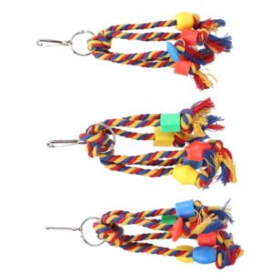 BOKYAN Bird Chewing Toy Colorful Cotton Rope 3-String Set Plastic Beads Bite String for Small Parrots Parakeets Budgies Conures Macaws Cage Accessories (14 inches / 35.5 cm)