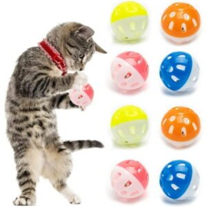 Yirtree 10 Pieces Pet Cat Kitten Play Balls with Jingle Bell Pounce Rattle Toy Random Color