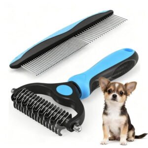 Tool, 2-In-1 Double-Sided Grooming Tool, Deshedding Dog Brush, Pet Shedding Remover Rounded-Tooth Comb For Painlessly Removing Knots And Loose Hair (Blue-Large)