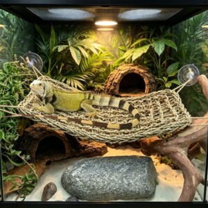 Reptile Jungle Vine Climbing Plant Terrarium Decor Hanging Gecko Snake Lizard Habitat Accessories Artificial Vine Hammock Climbing Branch Resting Platform Cage Decoration Ornament