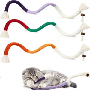 Cat Chew Ropes 3 Pcs, Cat Toys for Indoor Cats with Refillable Natural Catnip, Safe Teeth Cleaning Chew Toys, Interactive Kitten Nip Toys and All Breeds (23.6 Inches)