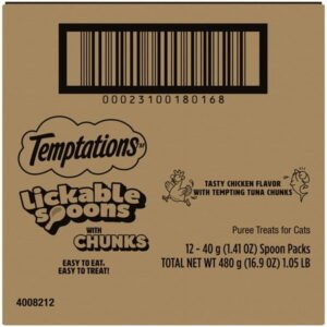 TEMPTATIONS Lickable Spoons with Meaty Inclusions Tasty Chicken with Tempting Tuna Chunks 4ct