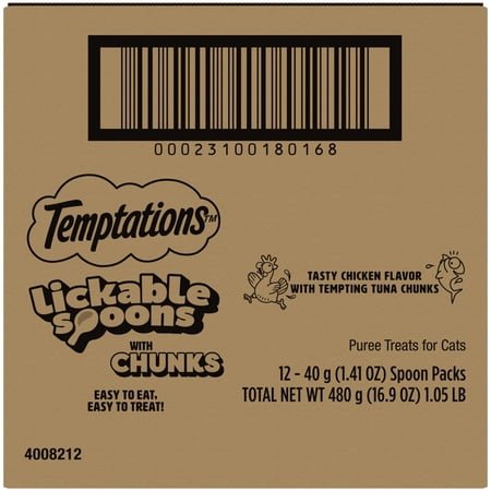 TEMPTATIONS Lickable Spoons with Meaty Inclusions Tasty Chicken with Tempting Tuna Chunks 4ct