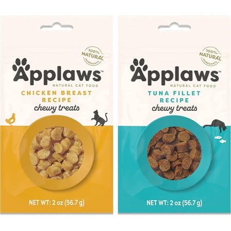 Applaws Natural Grain-Free Chewy Cat Treats in 2 Flavor Bundle: 1 Tuna Fillet Recipe and 1 Chicken Breast (2 Bags Total, 2 Oz Each)
