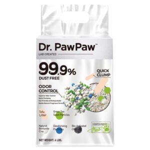 Tofu Cat Litter, Dr. PawPaw Clumping Cat Litter, Green Tea Scent 6 lb, Dust-Free Keep Kitty Tidy, Superior Odor Control Keep Step Fresh