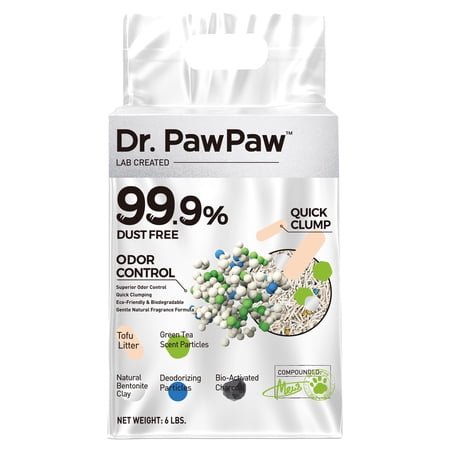 Tofu Cat Litter, Dr. PawPaw Clumping Cat Litter, Green Tea Scent 6 lb, Dust-Free Keep Kitty Tidy, Superior Odor Control Keep Step Fresh