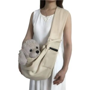 TELOLY Cat Sling,Crossbody Bag Style Dog Carrier Sling,Suitable for Small Pets Dog Purse,Beige