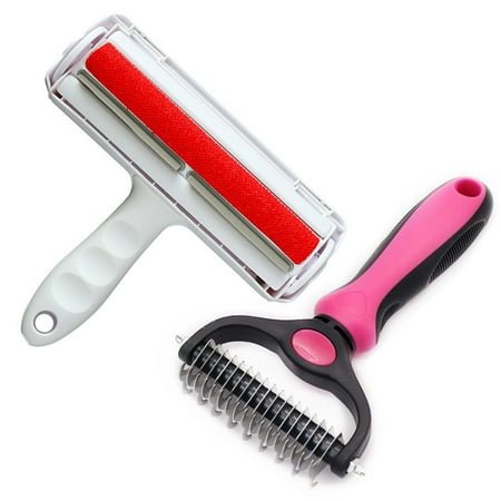 CNNIK Pet Grooming Kit – dog hair brush?cat grooming brush?Red Pet Shedding Brush & Dematting Comb Set – Effortlessly Removes Loose Hair & Tangles for Dogs and Cats – Perfect for Home Grooming