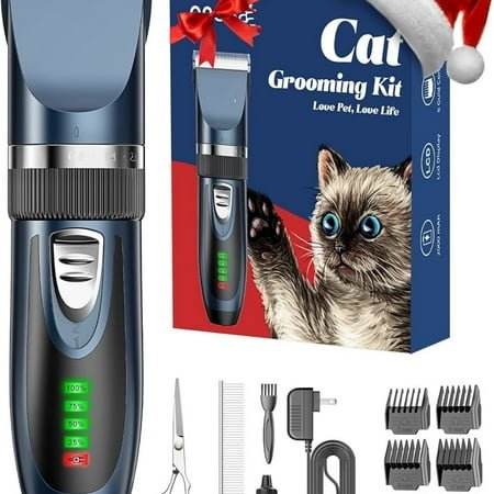 Quiet Cat Clippers for Matted & Long Hair, 2-Speed Cordless Pet Shaver Grooming Kit for Cats, Small Dogs & Animals