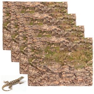 4PCS Cork Terrarium Background, 15.7″ x 11.8″ Reptile Cork Bark Mat, Natural Cork Large Bark Climbing Mat, Easy Cut Bark Backdrop Wall Decor for Aquarium, Vivarium, Reptile Habitat