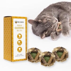 Hide & Scratch 3 Pack of Premium Silvervine and Catnip Rattle Ball Toys – All Natural, Hand-Woven Cat Chew Toys for Indoor Cats to Stimulate Play and Promote Dental Health