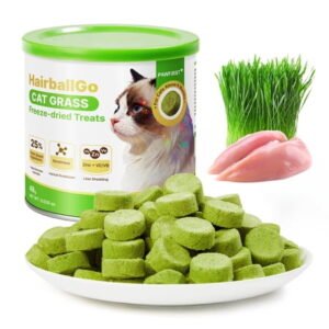 PawFirst Freeze-Dried Cat Grass Treats for Hairball Control & Digestive Health – Chicken, Natural Barley Grass & Plant Fiber – Grain-Free, Chew Toy Dehydrated Crunchy Bites for Indoor Kittens
