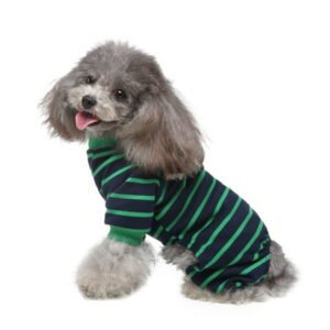 Tainini Pet Dog Pajamas Shirt Jumpsuit Doggy Cat Strip Apparel for Play Sleep ,S