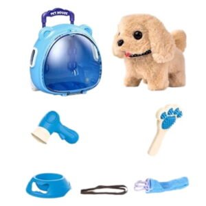 Walking Dog Toy for Kids with Leash, Realistic Toys for Girls Boys Toddler Toys, Barking Wagging Tail Interactive Dog Plush with Cute Cloak,Puppy Pet Care Gifts for Girls 3 4 5 Year Boys(Beige)