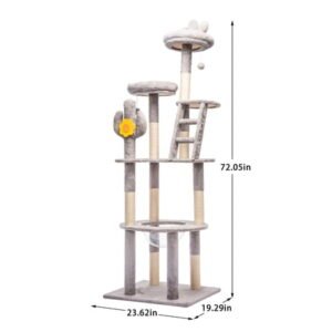 dokea 72 Inch Cactus Style Cat Tree – Multi Level Climbing Tower for Cats – Durable Sisal & Plush Resting Spots