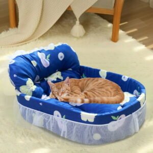 HCBY Washable Pet Bed with Removable Cushion, Soft Donut Cuddle Bed for Small Medium Dogs Cats, Plush Comfort Support Dog Cat Bed Mat for Indoor Comfort (Blue,22.44″x15.75″x5.12″)