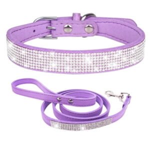 Mumup Dog Collar and Leash Set for Small Dogs, Pretty Rhinestone Bling Puppy Collar Fancy Crystal Glitter Jewel Girl Cat Collars for XXS XS Small Medium Female Pet Dogs