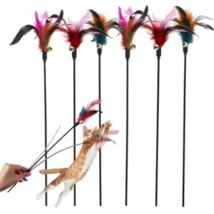 Olurrisa 6-Pack Cat Feather Toys and Teaser Wand- Feather Toys for Cats，Interactive Cat Teaser Feather Wand for Cat and Kitten