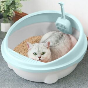 Kbndieu Cat Litter Box with High Sides, Splashs Proof Designs, Open Top Litter Tray Include Scoop Easy Cleaning for Kitten, Green