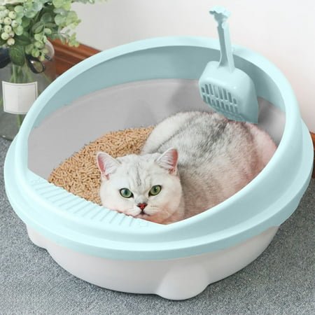 Kbndieu Cat Litter Box with High Sides, Splashs Proof Designs, Open Top Litter Tray Include Scoop Easy Cleaning for Kitten, Green