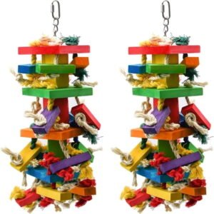 CYFW 2 Pack Large Parrot Toy,20In Bird Parrot Toy,Multicolored Natural Wooden Bird Chewing Toys for Large Macaws,African Grey and a Variety