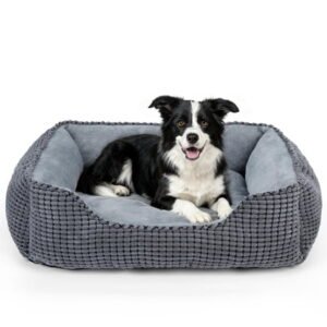 Washable Dog Beds for Medium Sized Dogs, Cat Beds for Indoor Cats, Rectangle Pet Beds with Anti Slip Bottom, Gray, 30″x24″x9″