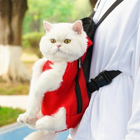Pet Backpack Carrier with Mesh Windows, ZzCityTK Breathable Pet Carrier Backpack for Cats Dogs, Portable Travel Backpack for Hiking Outdoor with Shoulder Straps, Red