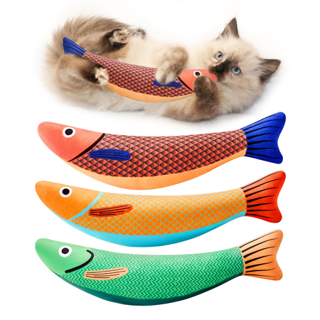 Potaroma Saury Fish Cat Toys, 3 Pack, Catnip with Crinkle Sound, Soft Durable Interactive Kicker Toy, 9.4 inches for All Indoor Cats
