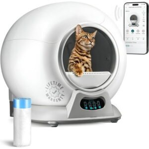 Petcove Automatic Litter Box Self Cleaning with Smart App Control and Safety Sensors for Multiple Cats – Gray