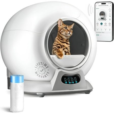 Petcove Automatic Litter Box Self Cleaning with Smart App Control and Safety Sensors for Multiple Cats – Gray