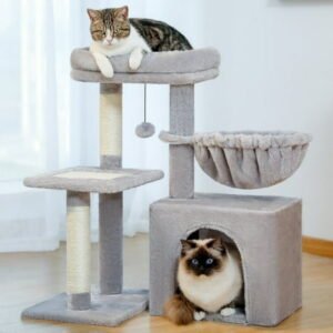 PAWZ Road 28″ Small Cat Tree Tower Cat Condo with Perch Cat Scratching Post for Indoor Cats, Gray