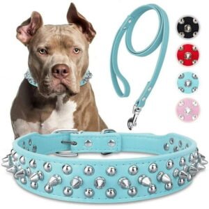 BETTERLIFE Pet Collar with Rivet and Leash Set Anti Bite Medium to Large Dogs Chain Set ^й M4O6