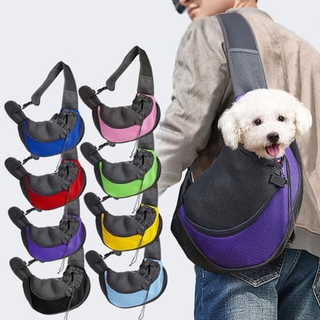 Outoloxit Small Pet Sling Carrier for Dogs and Cats, Breathable Mesh Hands-Free Travel Backpack with Adjustable Padded Strap and Dual Safety Protection