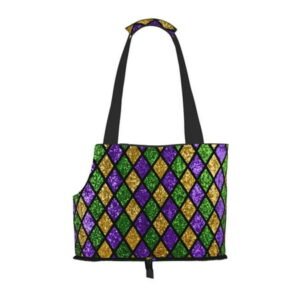 Xecao Mardi Gras Shiny Green Purple for Cat Carrier Small Dog Handbag: The Ideal Travel Companion for Your Pet