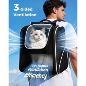 Expandable Cat Backpack Carrier with Breathable Bubble Window for Small Dogs and Cats
