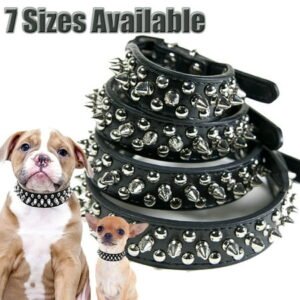Spiked Studded Leather Dog Collar with Leash, PU Leather Dog Collars Durable Leather Cat Collar with Spiked Studded for Small Medium Large Breed Best Gift Pet Rivet Collar
