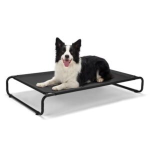 Veehoo Large Cooling Elevated Dog Bed, Indoor Outdoor Raised Pet Cot, Black