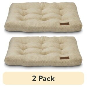(2 pack) Vibrant Life Medium Dog Bed, Plush Pillow Bed For Medium Breeds, Medium, 36″ x 26″, Tan