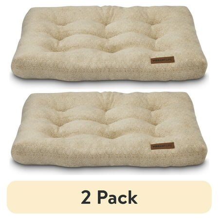 (2 pack) Vibrant Life Medium Dog Bed, Plush Pillow Bed For Medium Breeds, Medium, 36″ x 26″, Tan